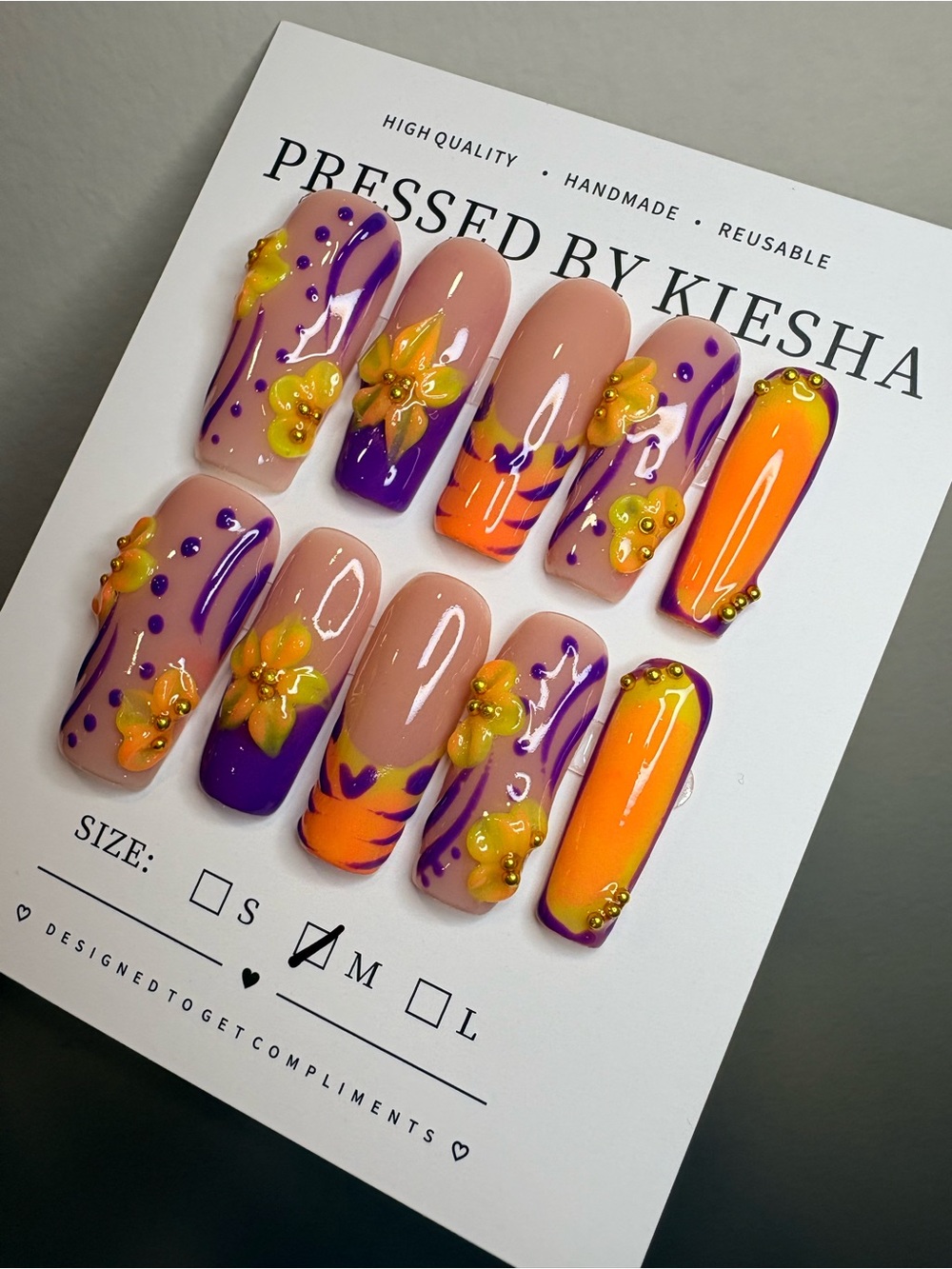 Purple & Orange Floral Press-On Nails